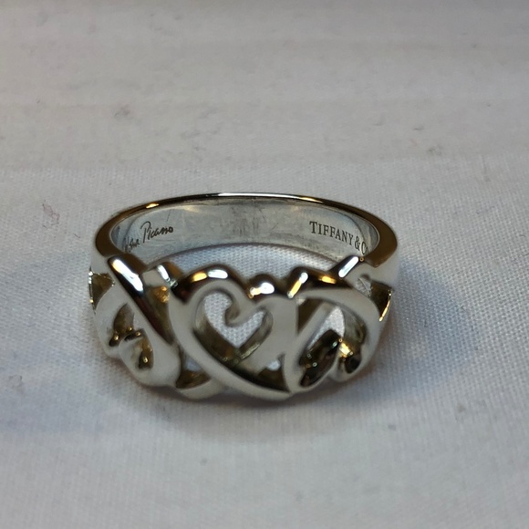 Tiffany & Co. Paloma Picasso Sterling Silver Triple Loving Heart Ring 6 - Picture 5 of 9